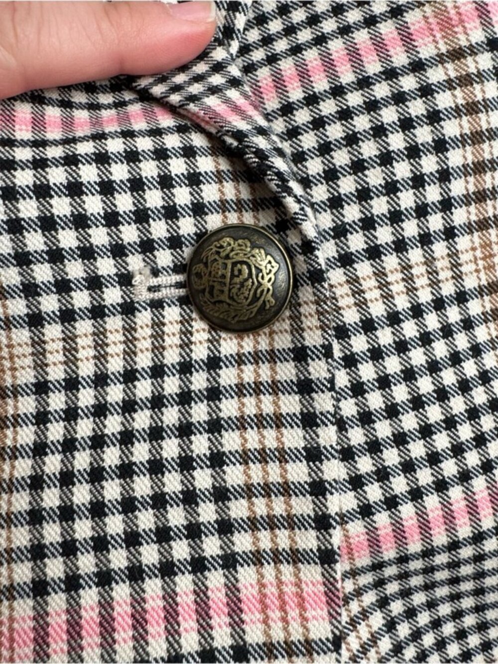 LOFT Plaid Blazer Women’s 14 Pink Cream Tailored Preppy bronze Button Jacket - Picture 4 of 7